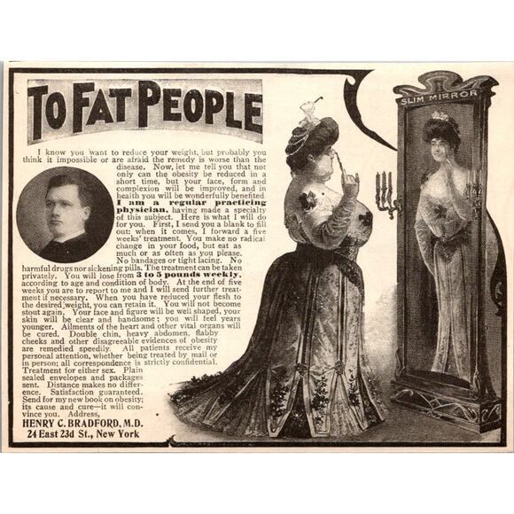 None and/or Unknown Other - Henry C Bradford MD Book On Obesity 24 East 23rd St NY 1904 Clipping SAI7-H6
